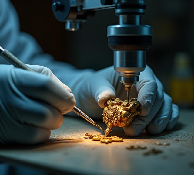 Specialist performing micro-restoration on rare ceremonial artifacts using advanced techniques